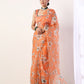 Coral Printed organza saree with Coral Blouse(set of 2)