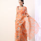 Coral Printed organza saree with Coral Blouse(set of 2)