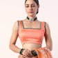 Coral Printed organza saree with Coral Blouse(set of 2)