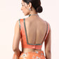 Coral Printed organza saree with Coral Blouse(set of 2)