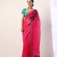 Solid Fuchsia embroidered organza saree (set of 2)