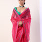 Solid Fuchsia embroidered organza saree (set of 2)