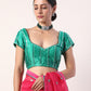 Solid Fuchsia embroidered organza saree (set of 2)