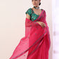 Solid Fuschia embroidered organza saree (set of 2)