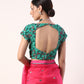 Solid Fuschia embroidered organza saree (set of 2)