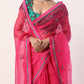 Solid Fuschia embroidered organza saree (set of 2)
