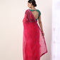 Solid Fuschia embroidered organza saree (set of 2)