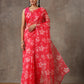 Printed Fuchsia Saree with Monotone Blouse (Set of 2)