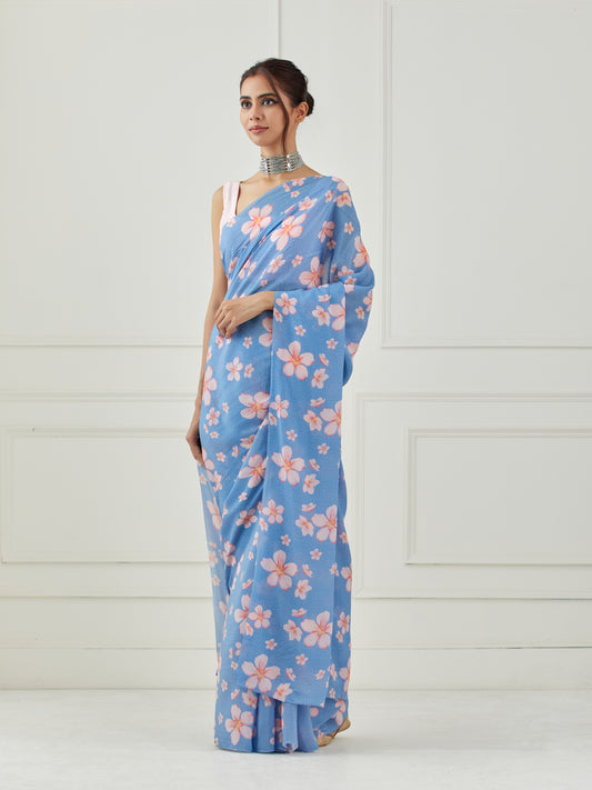 Moon blue crepe saree