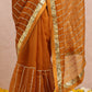 Rust Saree With Sleeves Blouse