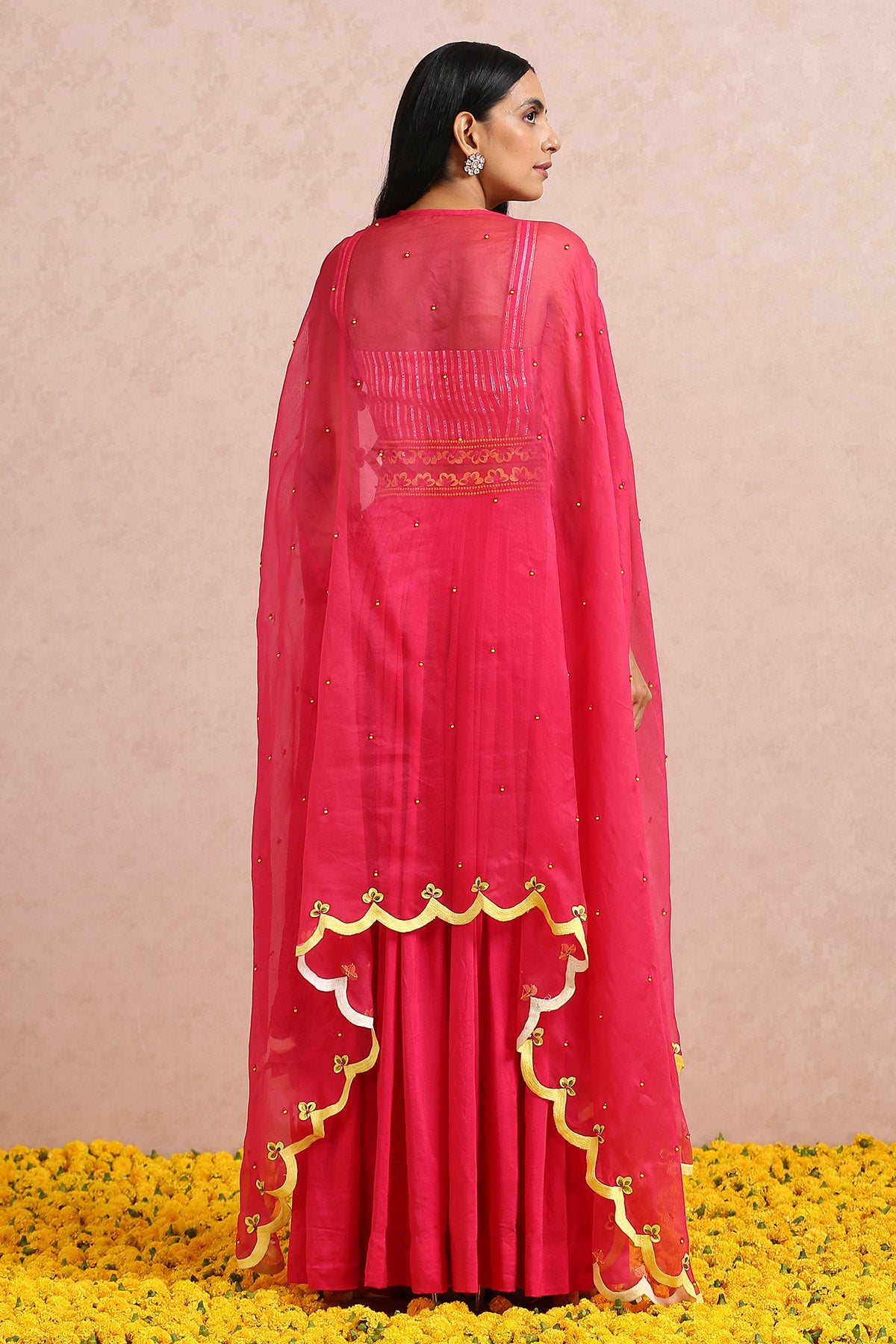 Fuschia Pleated Skirt Set